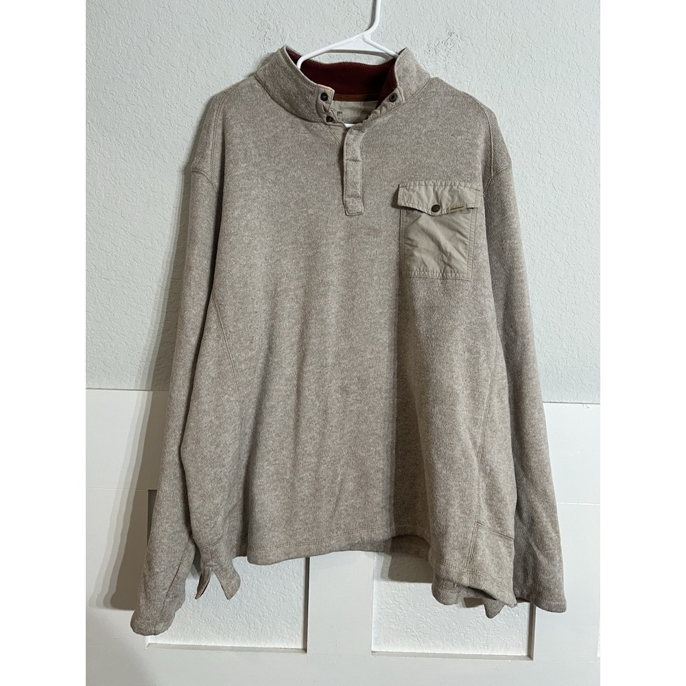 Woolrich Fleece Pullover Mens XXL Beige Heathered 1/4 Snap Mock Neck Sweater